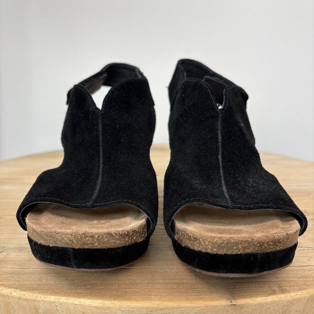 Sofft Leather Suede Wedge Sandals Black 9 Open Toe Capsule Comfort Casual Chloee - Picture 7 of 12